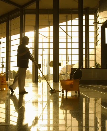 Female cleaner performing commercial cleaning