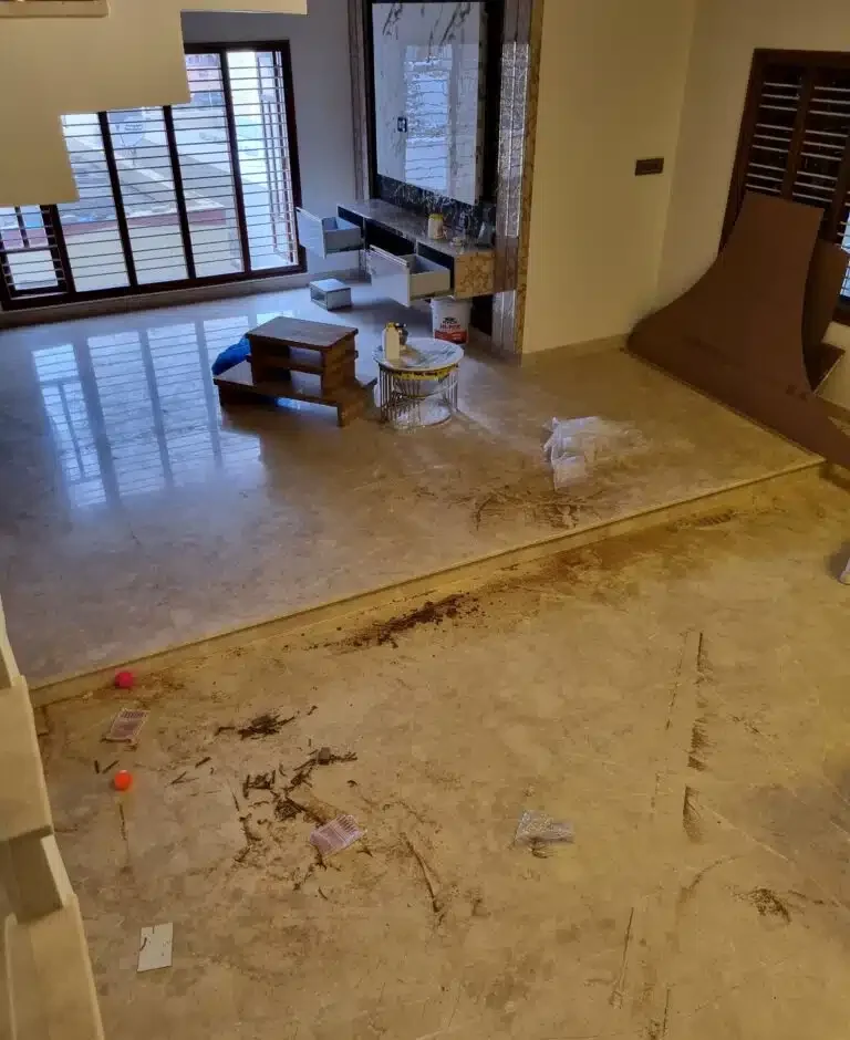 Post-construction mess of living room